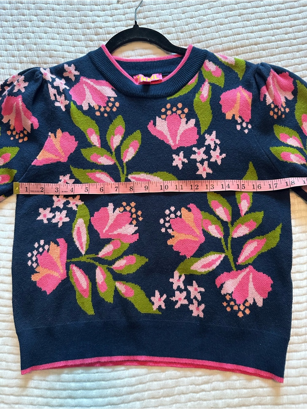 THML Navy Floral Knit Top with Pink Trim, size medium - Picture 4 of 6